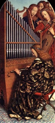 Jan van Eyck (1390-1441)
Les anges musiciens, détail du polyptique de l'Eglise Saint-Bavon de Gand (Belgique)