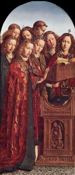 Jan van Eyck (1390-1441)
De zingende engelen, dtail du polyptique de l'Eglise Saint-Bavon de Gand (Belgique)